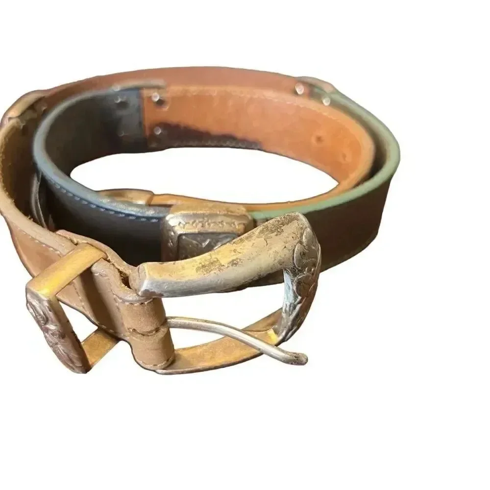 Brighton Childs Vintage 90s Leather‎ Belt Multi-Color Silver Tone Hardware
